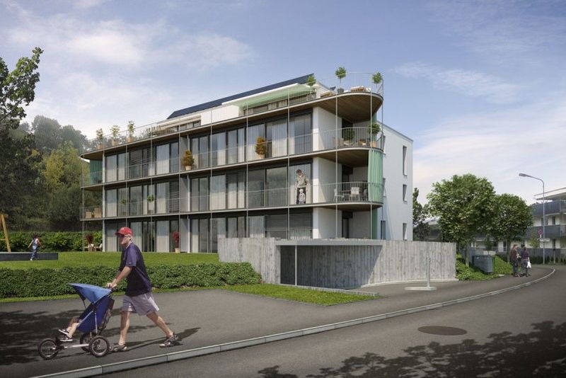 Sonnenhaus mit Kollektoren auf Flachdach in Spreitenbach