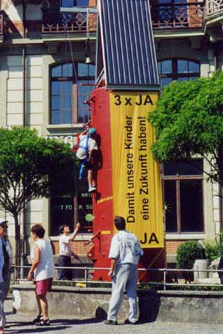 Kletterspeicher als politische Aktion für Solarrappen initiative